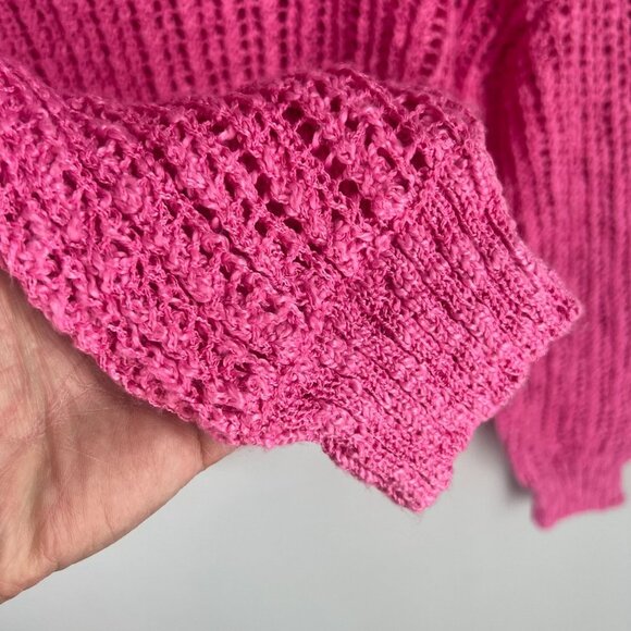 August Sky Anthro Womens Open Stitch Crewneck Sweater Small in Pink NWOT - Picture 3 of 9